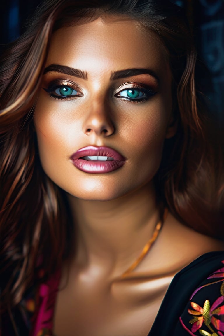 closeup portrait photo of beautiful 26 y.o woman, makeup, 8k uhd, high quality, dramatic, cinematic