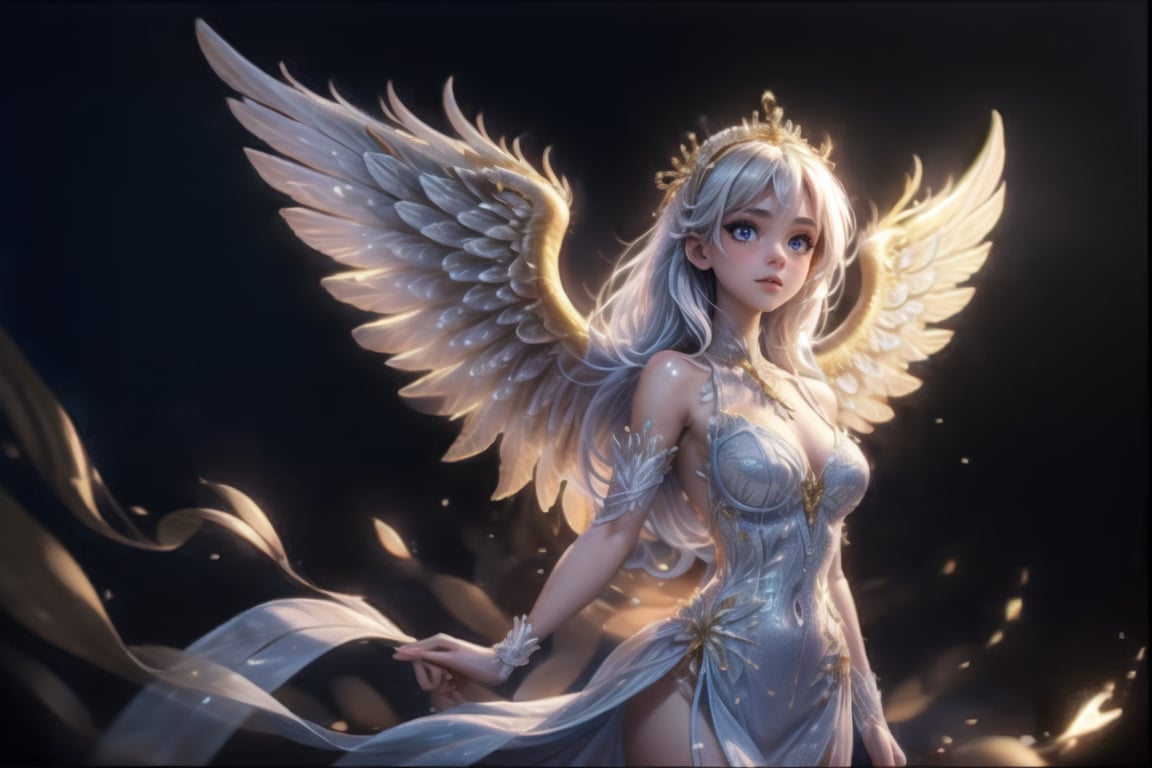 1girl, ice, bright, phoenix wing 