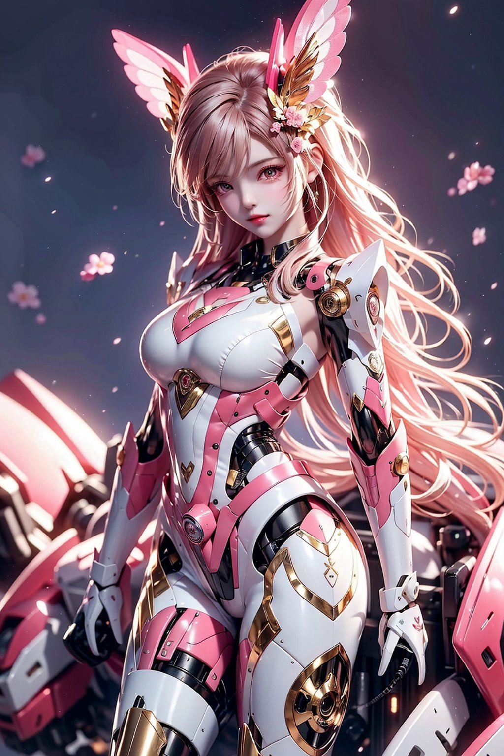 1girl, dramatic lighting, Pink Mecha, Honey Mecha, full_body 