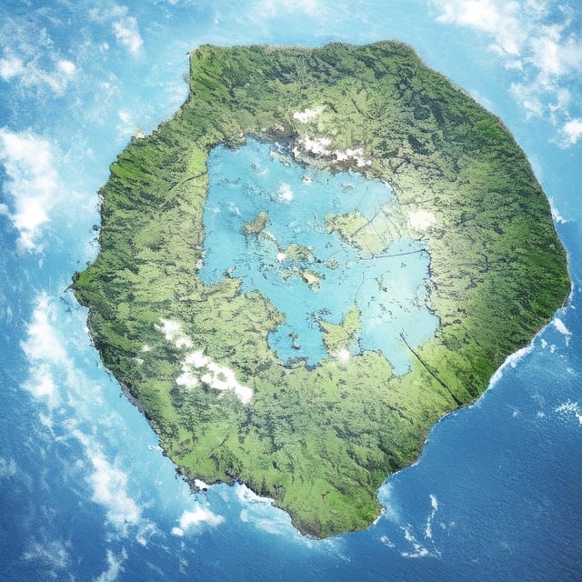 a map of Krabschelp, a remote volcanic cab shell shapped island spans 38 sq mi located in the Indian ocean, It has an elevations starting at 500 metres to 2,062 meters (6,765 ft) above sea level.,Beautiful Beach