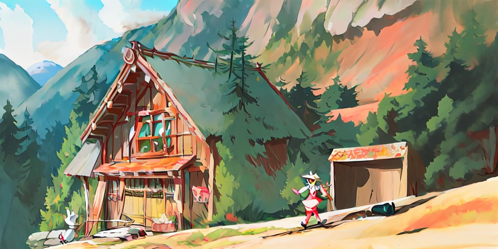 1930s (style), kawaii, a haunted Spa nestled in high mountains, furries, anthromorph