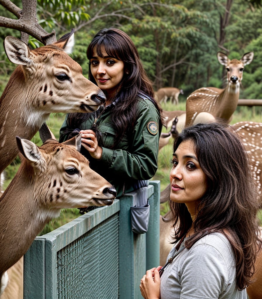 30 years old woman ,  zoo keeper ,  watching Deer by jennifer on Tensor.Art