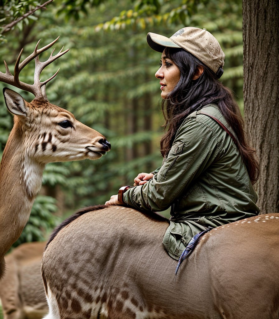 30 years old woman ,  zoo keeper ,  watching Deer by jennifer on Tensor.Art