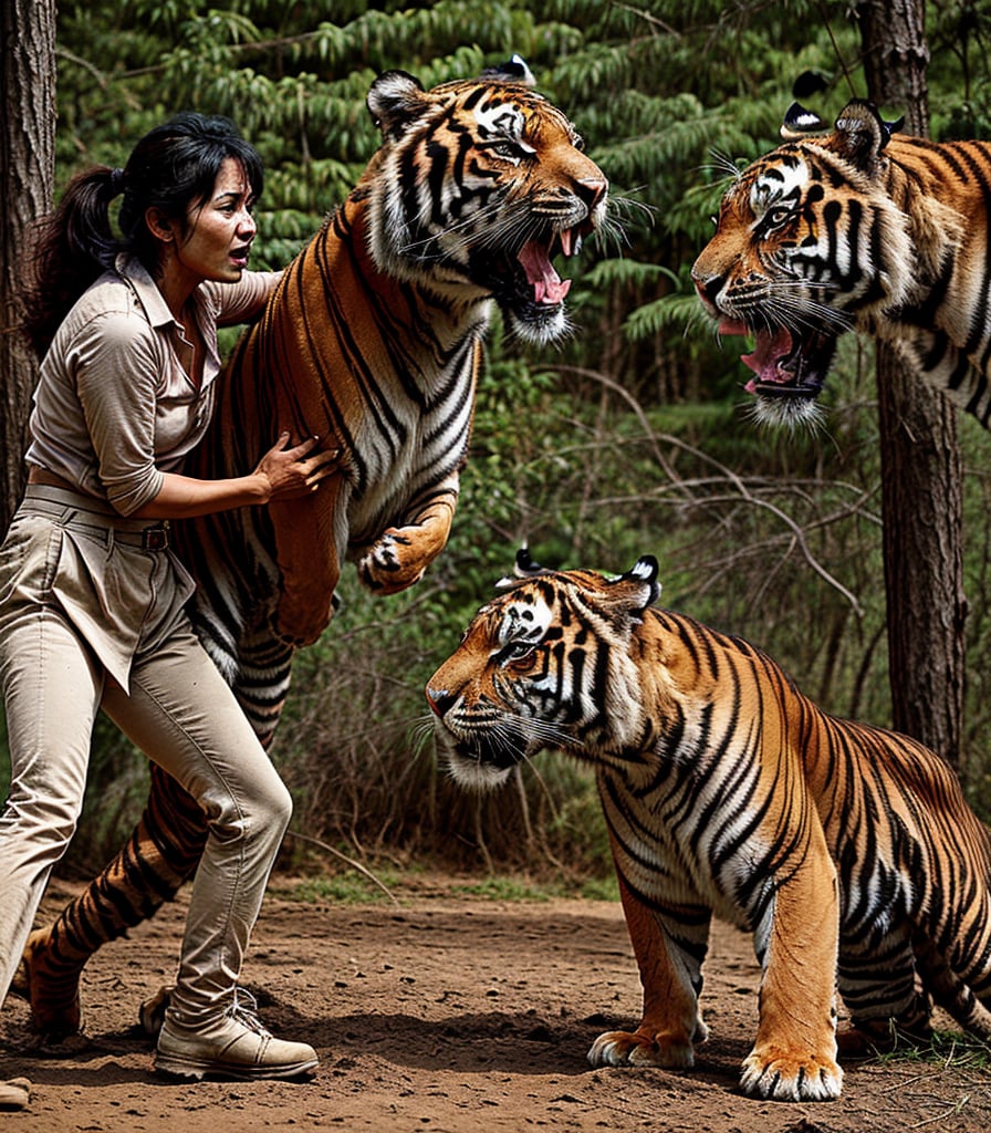 30 years old woman ,  fighting with tiger by jennifer on Tensor.Art