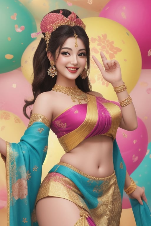 Create a vibrant and captivating tensor art representation of a beautiful curvy Tamil aunty,  celebrating her curves and r...