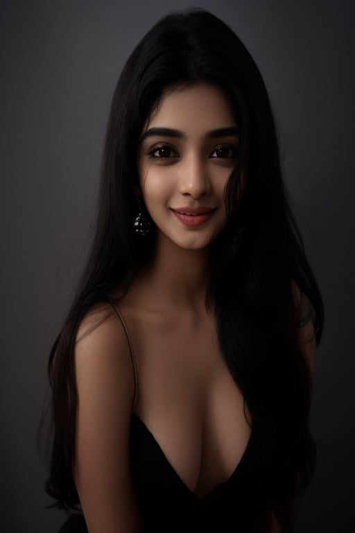 A beautiful Indian model in her 30s,  with long,  dark hair and piercing brown eyes. She has a slender figure with curves...
