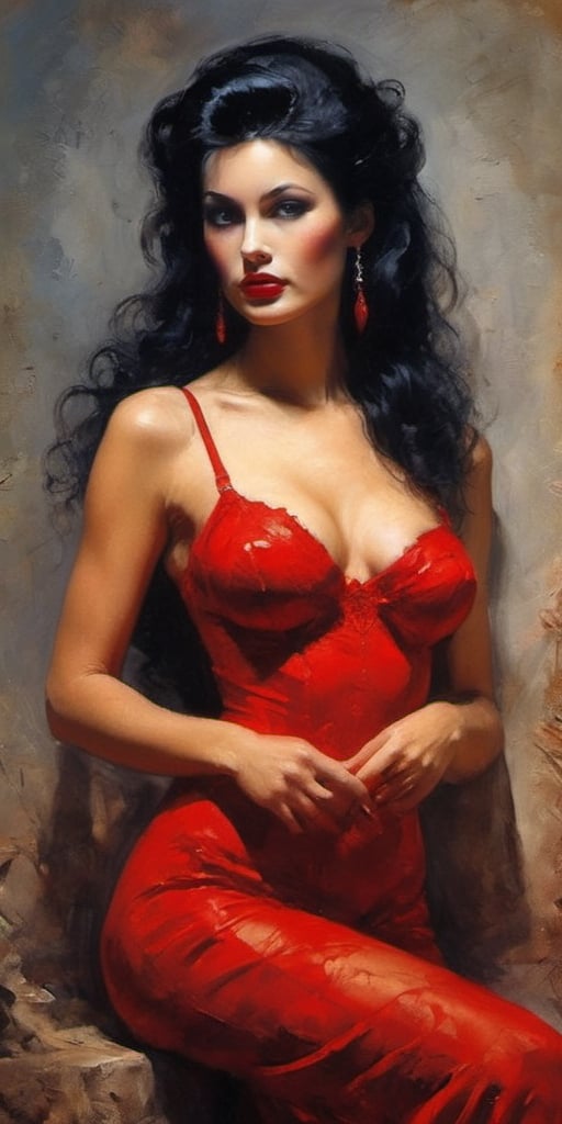 woman in a red dress and stockings posing for a picture,  pinup art,  in style of luis royo by Sparrow06 on Tensor.Art