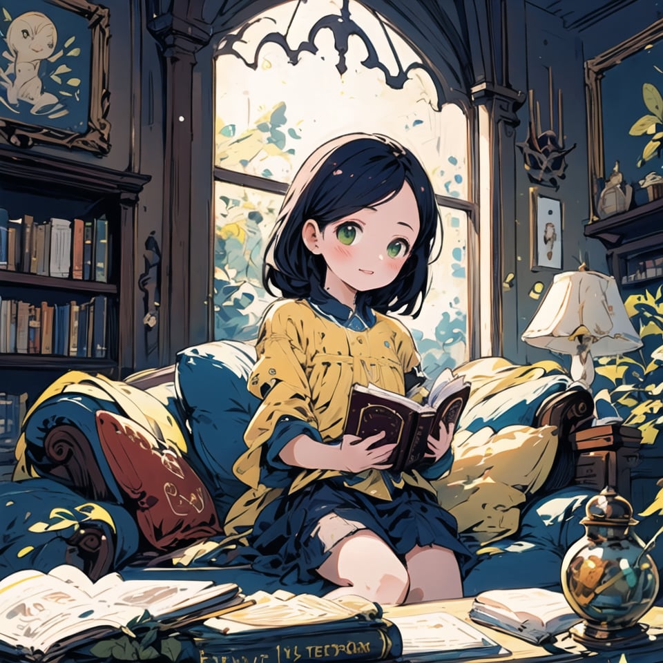 a very cute small girl reading a book while sitting on the sofa on her reading room which is big and beautiful.

A digital art piece of a very cute small girl, with short black hair and a green dress, reading a book while sitting on a modern sofa in her stylish and large reading room. The room has a minimalist design with floor-to-ceiling windows, letting in plenty of natural light, and sleek bookshelves filled with neatly arranged books. The girl is positioned near the front, with the background featuring a chic coffee table and an indoor plant. Bright, natural lighting creates a serene and modern atmosphere. Created Using: digital painting, minimalist style, clean lines, vibrant colors, realistic textures, high-definition, natural look.


HD, 8K, Best Perspective, Best Lighting, Best Composition, Good Posture, High Resolution, High Quality, 4K Render, Highly Denoised, Clear distinction between object and body parts, Masterpiece, Beautiful face, 
Beautiful body, smooth skin, glistening skin, highly detailed background, highly detailed clothes, 
highly detailed face, beautiful eyes, beautiful lips, cute, beautiful scenery, gorgeous, beautiful clothes, best lighting, cinematic , great colors, great lighting, masterpiece, Good body posture, proper posture, correct hands, 
correct fingers, right number of fingers, clear image, face expression should be good, clear face expression, correct face , correct face expression, better hand position, realistic hand position, realistic leg position, no leg deformed, 
perfect posture of legs, beautiful legs, perfectly shaped leg, leg position is perfect, proper hand posture, no hand deformation, no weird palm angle, no unnatural palm posture, no fingers sticking to each other, clear different between fingers of the hand,
no deformed arm, better posture for arms, perfect arms, realistic arms, correct length of fingers, perfect length fingers, stunning look, use of fibonacci in the art, no unrealistic fingers, ankle of arms should be correct, 
ankle of hand shoud be correct, hand ankle should not be unrealistic, perfect hand ankle, good posture for hand ankle, smooth posture for hand ankle, no unnatural leg posture, size composition should be correct, size comparison between object and human should match real life, perfect size composition, 

cute_girl, reading_book, sofa, very_cute, 