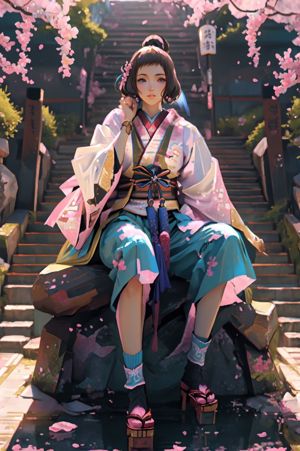 A samurai seated beneath a cherry blossom tree, captured through the lens of a 35mm camera. Drawing inspiration from traditional Japanese ukiyo-e woodblock prints, imagine the scene in delicate and intricate digital illustration reminiscent of the artist Katsushika Hokusai. The samurai, stoically contemplating under the blossoms, bathed in warm golden light. Soft pastel hues dominate, emphasizing the ethereal beauty of cherry blossoms. The samurai's face reflects a mix of serenity and determination. The lighting casts gentle shadows, creating a tranquil atmosphere, capturing a timeless moment. 

300 DPI, HD, 8K, Best Perspective, Best Lighting, Best Composition, Good Posture, High Resolution, High Quality, 4K Render, Highly Denoised, Clear distinction between object and body parts, Masterpiece, Beautiful face, 
Beautiful body, smooth skin, glistening skin, highly detailed background, highly detailed clothes, 
highly detailed face, beautiful eyes, beautiful lips, cute, beautiful scenery, gorgeous, beautiful clothes, best lighting, cinematic , great colors, great lighting, masterpiece, Good body posture, proper posture, correct hands, 
correct fingers, right number of fingers, clear image, face expression should be good, clear face expression, correct face , correct face expression, better hand position, realistic hand position, realistic leg position, no leg deformed, 
perfect posture of legs, beautiful legs, perfectly shaped leg, leg position is perfect,

,Samurai girl,armor,pastelbg,Oichi