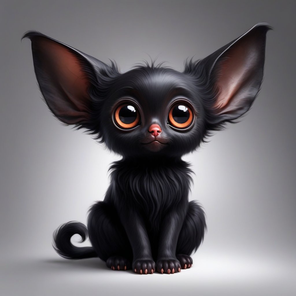 a beautiful animal, black in color, with big eyes,fluffy,long ears