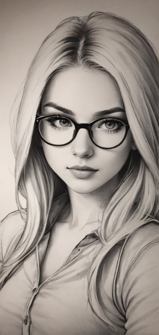 Create a monochrome portrait of beautiful blonde girl with glasses,  pencil sketch by Freddy Bloggs on Tensor.Art