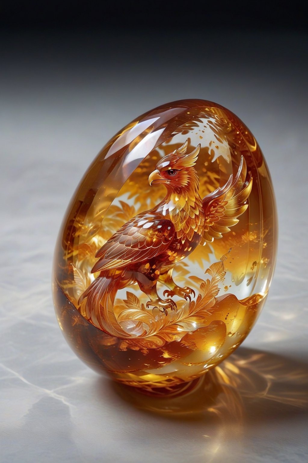 score_9, score_8_up, score_7_up, score_6_up, score_5_up, score_4_up, 
An egg made of transparent amber, crystal clear, inside is a sealed phoenix cub, surrounded by the power of flame.