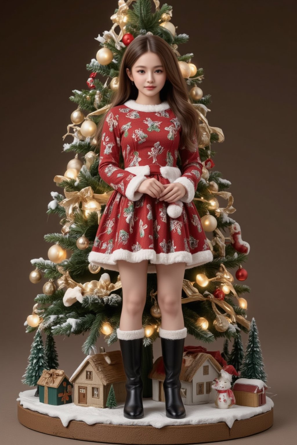 FuturEvoLabFigure, 
A young girl in Christmas clothes, Christmas tree, 