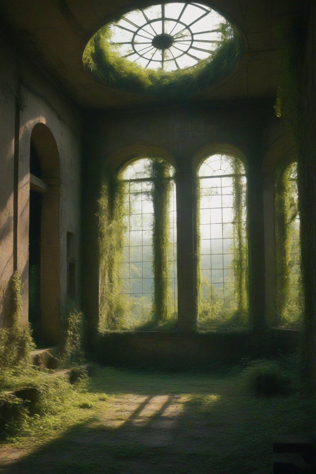 FuturEvoLabScene, ruins scene, ruins, day, indoors, no humans, window, sunlight, scenery, overgrown