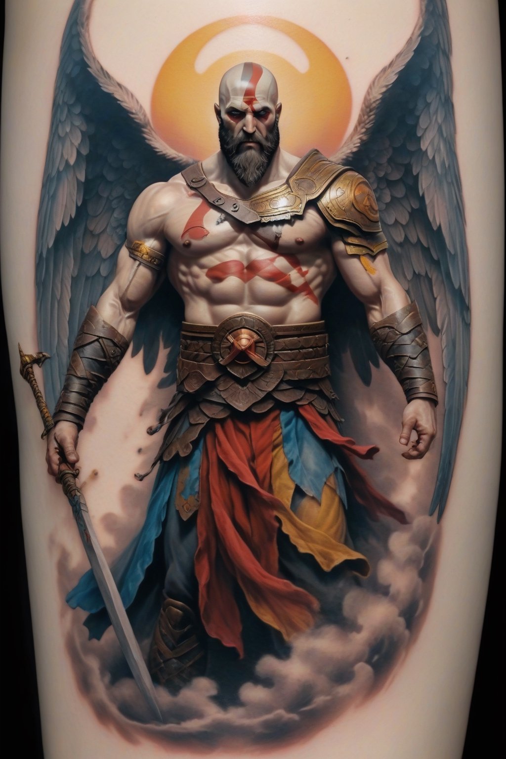 Score_9, Score_8_up, Score_7_up, Score_6_up, Score_5_up, Score_4_up, 
masterpiece, best quality, Angel god of war, Tattoo, FuturEvoLabTattoo,
