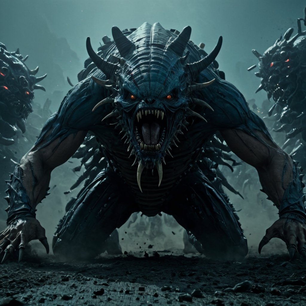 Sci-fi movie scene,  soldiers fight against gigantic alien race,  sci-fi weapon by CAPCAY on Tensor.Art