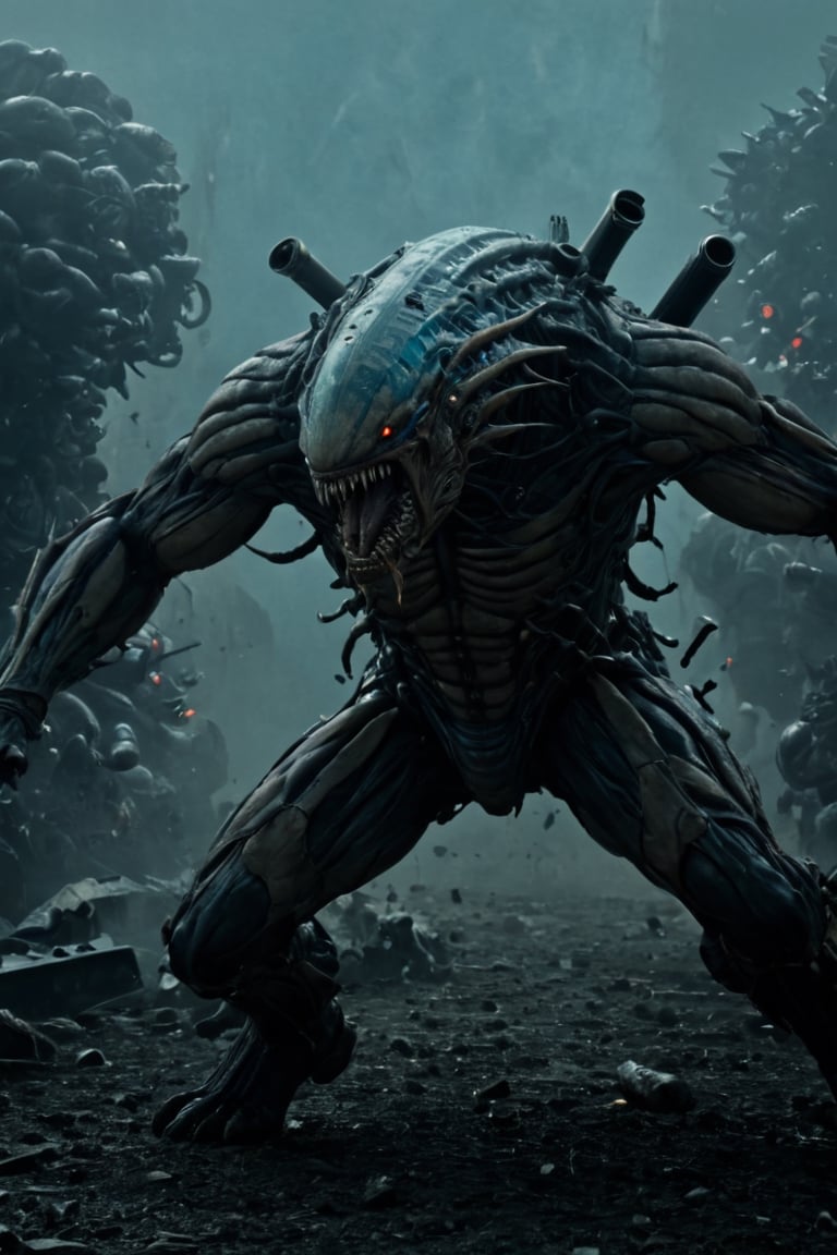 Sci-fi movie scene,  soldiers fight against gigantic alien race,  sci-fi weapon by CAPCAY on Tensor.Art