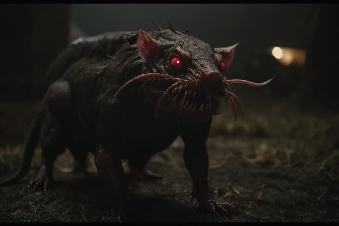 cinematic film still, a rat demon, wrathful eyes, sharp teeth, dark atmosphere, shallow depth of field, vignette, highly detailed, high budget, bokeh, cinemascope, moody, epic, gorgeous, film grain, grainy, undefined
,fx-monsters-xl-meatsack