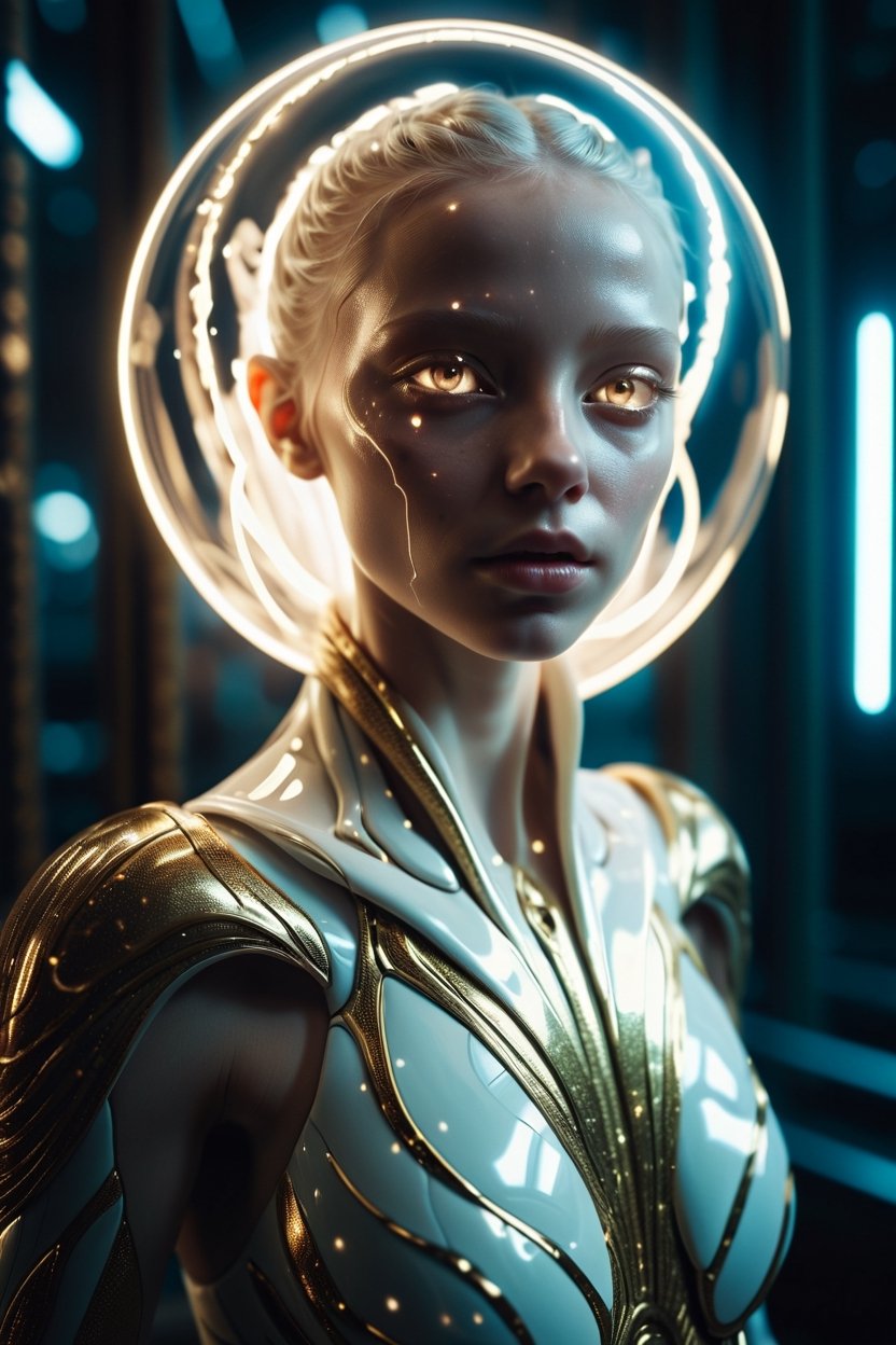 shattered mirror,  reflect,  alien albino girl's face by CAPCAY on Tensor.Art