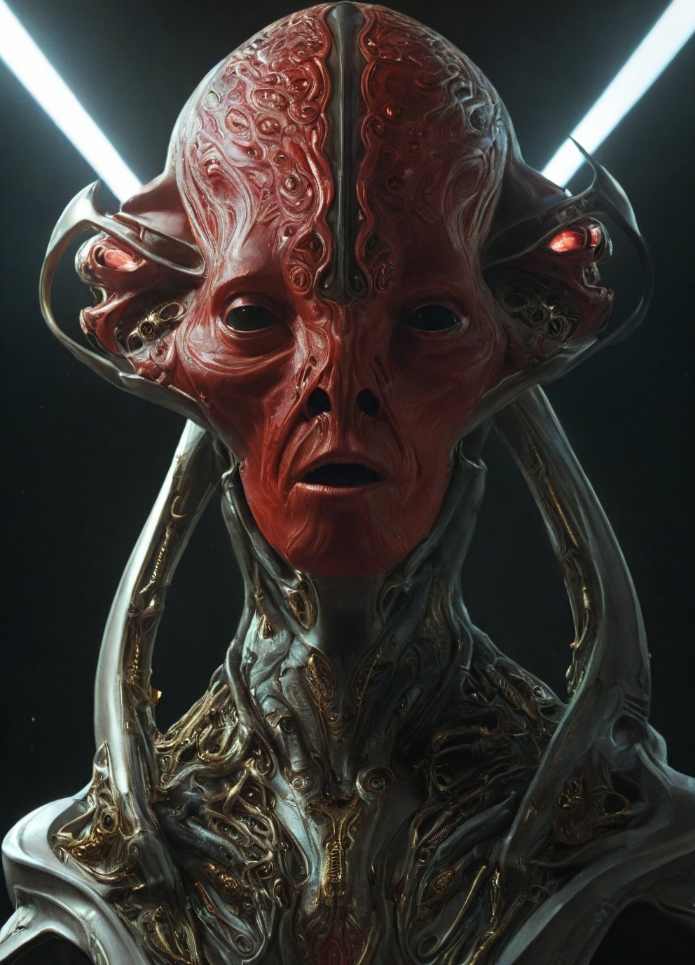 red Alien, tubes all over his body, Scince Fiction, GHTEN,  (Cthulhu:0.8), ,sci_fi,futuristic alien,Movie Still,creature,science fiction