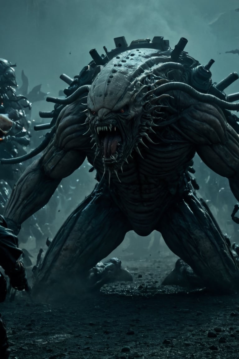 Sci-fi movie scene,  soldiers fight against gigantic alien race,  sci-fi weapon by CAPCAY on Tensor.Art