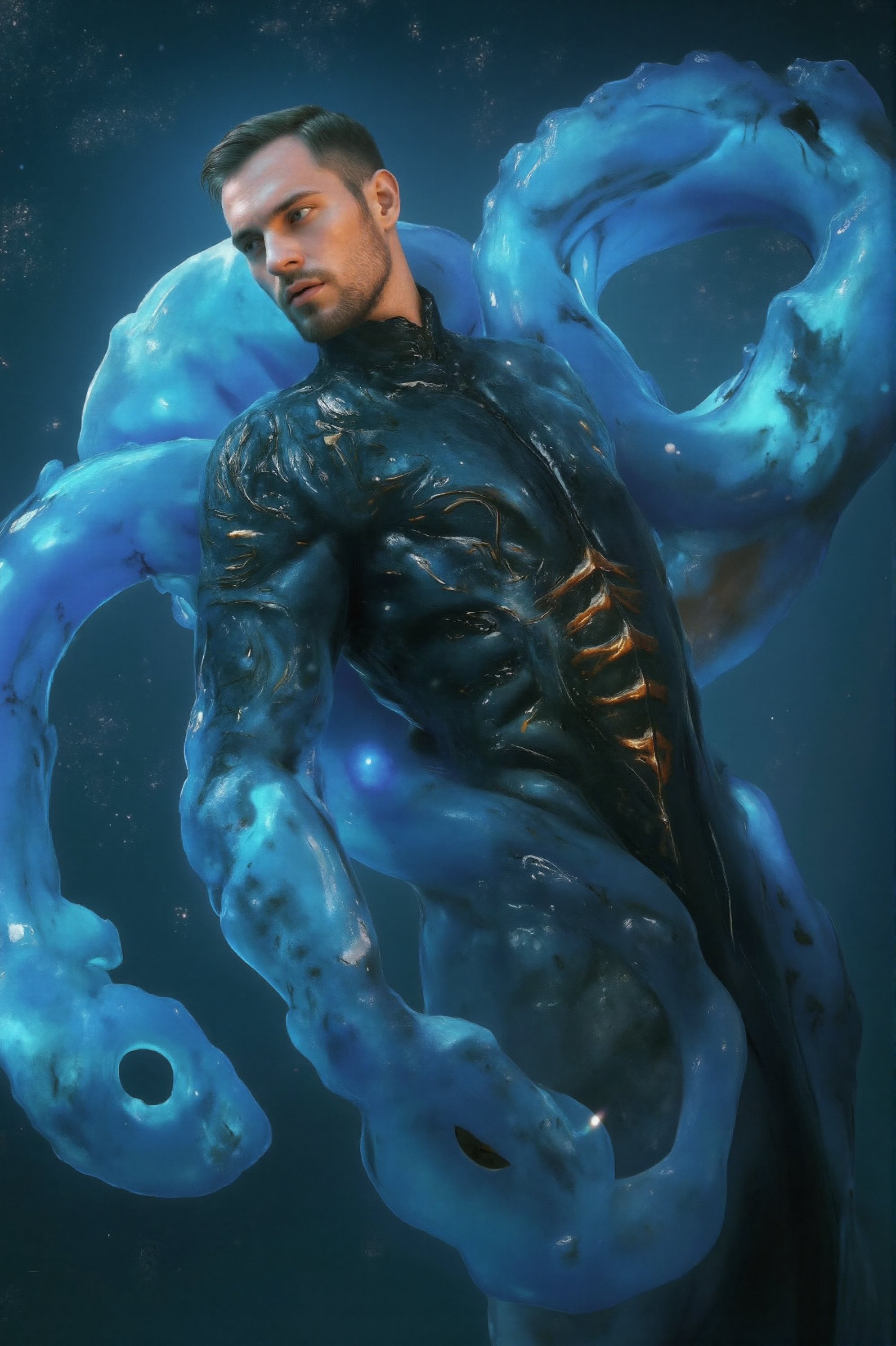 absurdres,  dramatic portrait of a mysterious man floating in space,  harnessing his magic by CAPCAY on Tensor.Art