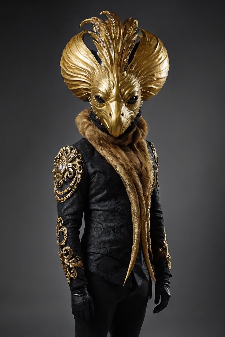  mask, a person standing in a gold octopus mask 18th century,ral-bling,alien