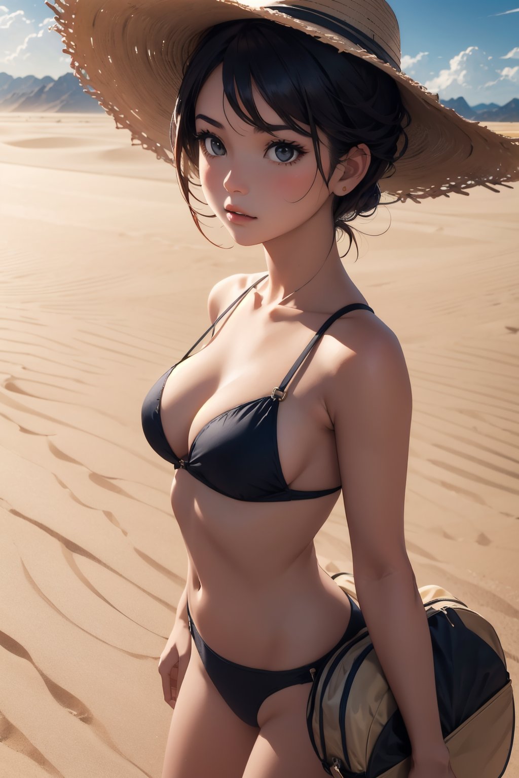 Masterpiece,  1girl,  A brave explorer stands at the edge of a vast desert by RjM1111 on Tensor.Art