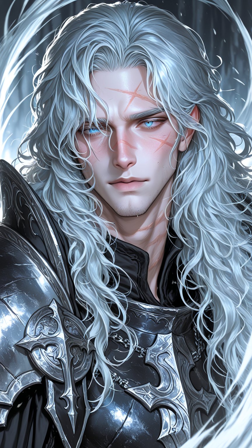 A hot guy with pale skin,  light blue eyes,  shaggy long messy silver gray hair by oleanderinjune on Tensor.Art