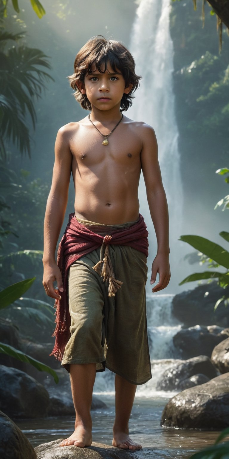 (masterpiece),  ((full body image of mowgli of jungle book,  Illustration style by Feronzz on Tensor.Art