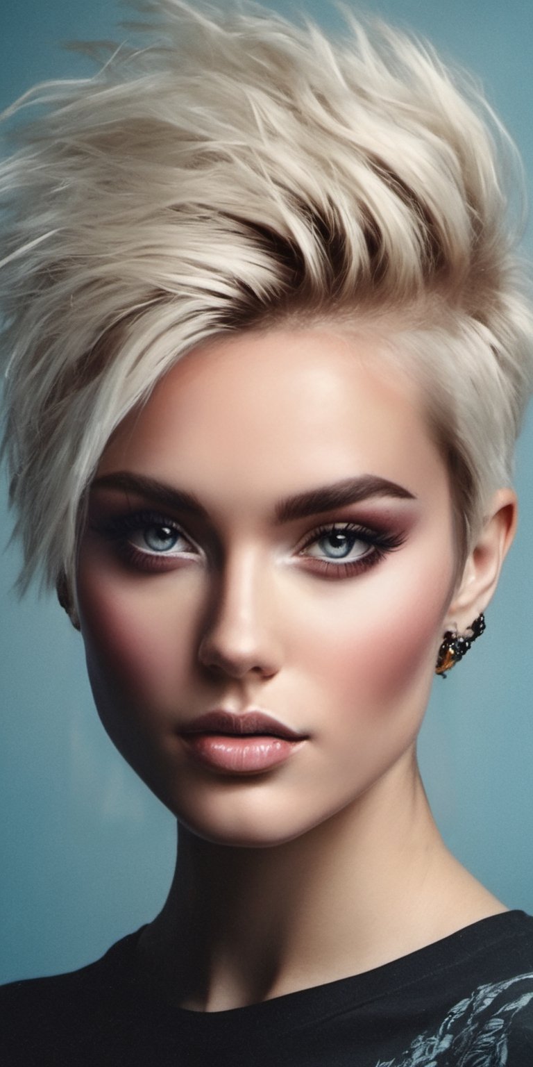 ((top quality)),  ((masterpiece)),  close portrait view of a young blonde girl with a hairstyle of punky by Feronzz on Ten...