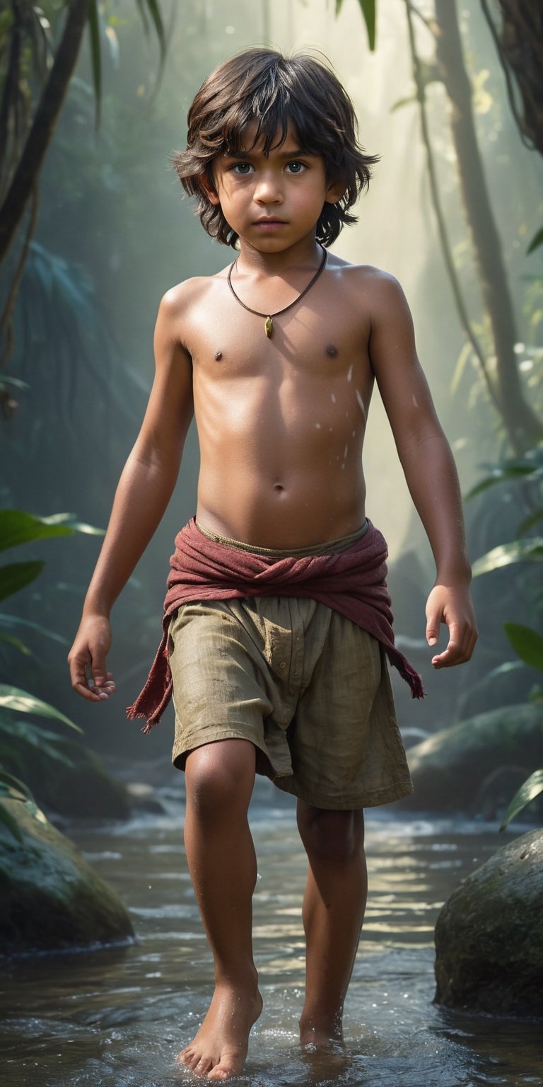 (masterpiece),  ((full body image of mowgli of jungle book,  Illustration style by Feronzz on Tensor.Art