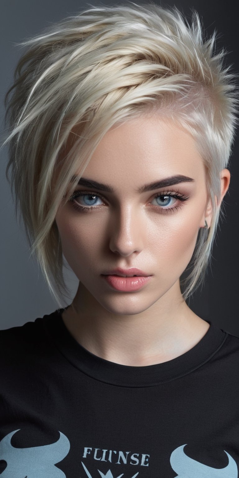 ((top quality)),  ((masterpiece)),  close portrait view of a young gothic girl with a hairstyle of punky by Feronzz on Ten...