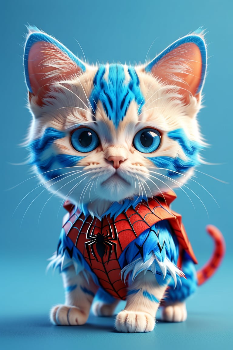 Cute cube blue fury cat wearing spiderman costume, 3D app icon, clean isometric design, beautiful design, soft gradient background, soft colors, centered, 3D blender render, masterpiece, best quality, high resolution, 8k octane render, beautiful color scheme, soft smooth lighting, physically based rendering, square image, high polycount, natural beauty