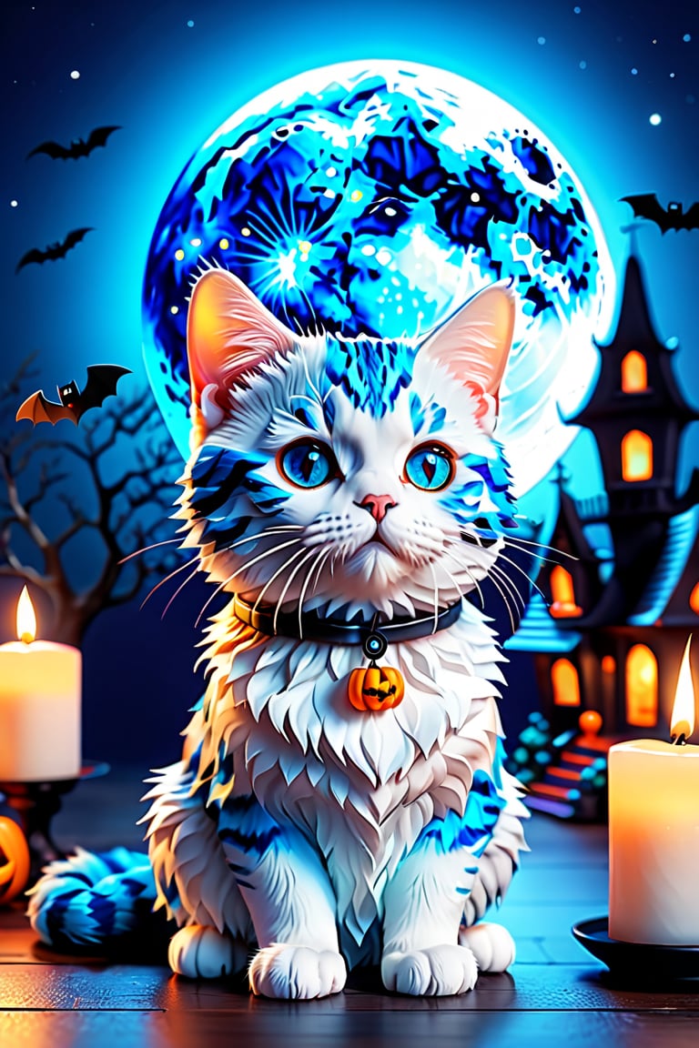 (Cute cube blue fury cat wearing Halloween costume:1.3), (haunted house background:1.4), (beautiful full moon:1.4),(Halloween decorations:1.4), (ghost:1.4), (candle:1.4), (3D app icon, clean isometric design, beautiful design, soft gradient background, soft colors, centered, 3D blender render, masterpiece, best quality, high resolution, 8k octane render, beautiful color scheme, soft smooth lighting, physically based rendering, square image, high polycount, natural beauty),