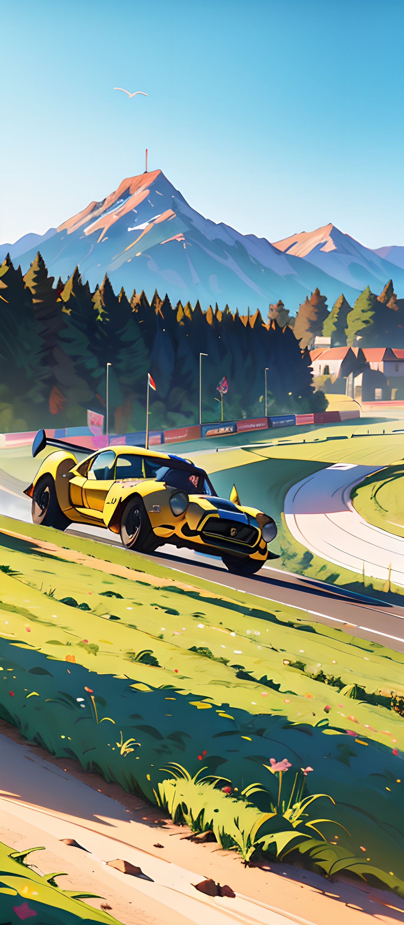 "Capture the essence of epic clashes and scenic beauty with this mobile wallpaper,  (((Picture a classic blue Shelby Cobra...