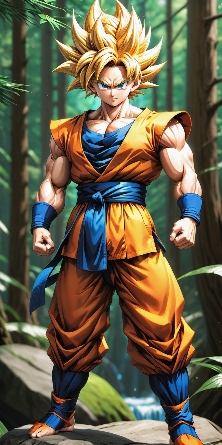 the adult son goku ssj3 full power figure, with his iconic orange Keiko Gi suit, full body, blonde_very_long_hair, blue_perfect_eyes, increase your Chi with all your strength
, (forest background:1.9).




by Greg Rutkowski, artgerm, Greg Hildebrandt, and Mark Brooks, full body, Full length view, PNG image format, sharp lines and borders, solid blocks of colors, over 300ppp dots per inch, 32k ultra high definition, 530MP, Fujifilm XT3, cinematographic, (photorealistic:1.6), 4D, High definition RAW color professional photos, photo, masterpiece, realistic, ProRAW, realism, photorealism, high contrast, digital art trending on Artstation ultra high definition detailed realistic, detailed, skin texture, hyper detailed, realistic skin texture, facial features, armature, best quality, ultra high res, high resolution, detailed, raw photo, sharp re, lens rich colors hyper realistic lifelike texture dramatic lighting unrealengine trending, ultra sharp, pictorial technique, (sharpness, definition and photographic precision), (contrast, depth and harmonious light details), (features, proportions, colors and textures at their highest degree of realism), (blur background, clean and uncluttered visual aesthetics, sense of depth and dimension, professional and polished look of the image), work of beauty and complexity. perfectly complete symmetrical body.
(aesthetic + beautiful + harmonic:1.5), (ultra detailed face, ultra detailed eyes, ultra detailed mouth, ultra detailed body, ultra detailed hands, ultra detailed clothes, ultra detailed background, ultra detailed scenery:1.5),

3d_toon_xl:0.8, JuggerCineXL2:0.9, detail_master_XL:0.9, detailmaster2.0:0.9, perfecteyes-000007:1.3,more detail XL,SDXLanime:0.8, LineAniRedmondV2-Lineart-LineAniAF:0.8, EpicAnimeDreamscapeXL:0.8, ManimeSDXL:0.8, Midjourney_Style_Special_Edition_0001:0.8, animeoutlineV4_16:0.8, perfect_light_colors:0.8, CuteCartoonAF, Color, multicolor