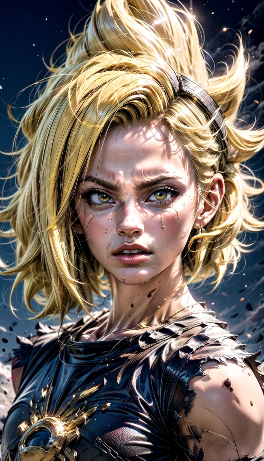We can visualize the iconic character from the animated series Dragon Ball Z,  Old Android 18,  full power. . Perfect blue...