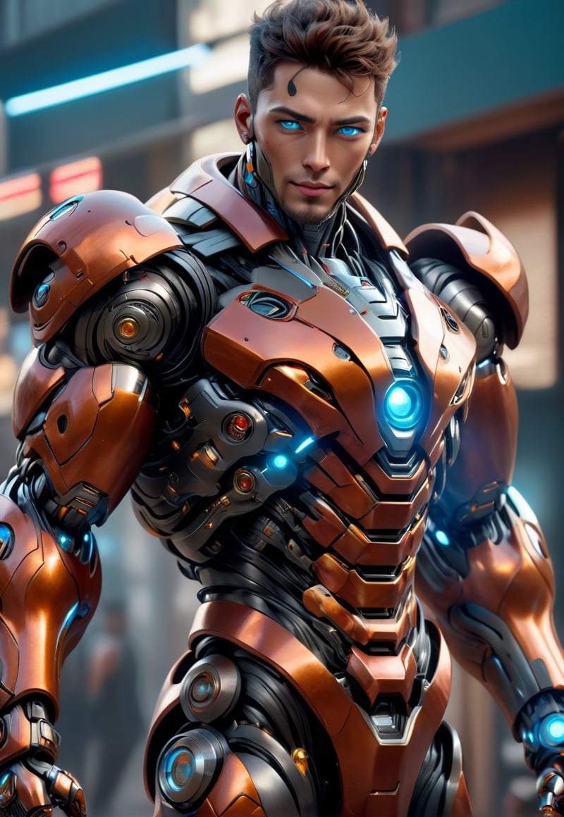 futuristic:1.4, cyberpunk:1.7, british men, A fashion model, emerald ultimate warrior armor:1:9, (weapon, large ultimate king blade:1.6), (black, military haircut, perfect:1.6), (blue eyes, perfect, detailed, defined:1.5), (detailed, defined, pretty, perfect face:1.6), full lips:1.4, detailed shadows, definite body features, textured skin, highly detailed skin, (athletic:1.7), (smilling:1.4), RAW full body photo, gigantic mechanical arms:1.9, perfect feet, perfect legs, perfect hands, perfect arms, 
(street of the future background:1.5), 8K, High quality, Masterpiece, Best quality, HD, Extremely detailed, voluminetric lighting, Photorealistic,perfecteyes,3d style,beautymix,3d toon style,DonMCyb3rN3cr0XL ,DonMF43XL,cyborg,mecha,Ultron 