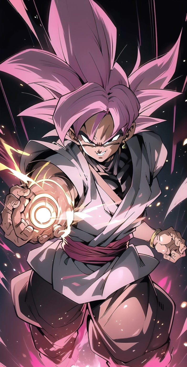 We can visualize the iconic character from the animated series Dragon Ball Super, Black Goku Rose, full power. (Pink hair: 1.9). Perfect pink eyes, with his characteristic black warrior outfit. Flashes of light and electricity colored_pink_and_light_violet surround his entire body, with an extremely cocky appearance, smiling laughter. His ki is immense and mystical in color_pink_and_light_violet. It is at the culmination of a great battle for the destruction of the earth. The image quality and details have to be worthy of one of the most famous villain characters in the entire history of this anime and honor him as he deserves. Which reflects the design style and details of the great Akira Toriyama. Full body: 1.8, front face, battlefield background.



(((Male:1.9))),



PNG image format, sharp lines and edges, solid color blocks, 300+ dpi dots per inch, 32k ultra high definition, 530 MP, Fujifilm XT3, cinematic (photorealistic: 1.6), 4D, professional color photos High Definition RAW, Photography, Masterpiece, Realistic, ProRAW, Realism, Photorealism, High Contrast, Digital Art Trending on Artstation Ultra High Definition Detailed Realistic, Detailed, Skin Texture, Hyper Detailed, Realistic Skin Texture, Facial Features , armor, best quality, ultra-high resolution, high resolution, detailed and raw photo, sharp resolution, rich lens colors, hyper-realistic realistic texture, dramatic lighting, unreal trends, ultra-sharp pictorial technique (sharpness, definition and photographic precision), (harmonious contrast, depth and light details), (features, proportions, colors and textures at their highest degree of realism), (blurred background, clean and uncluttered visual aesthetics, sense of depth and dimension, professional and polished appearance of the image), work of beauty and complexity. perfectly symmetrical body. (aesthetic + beautiful + harmonious: 1.5), (ultra detailed face, ultra detailed perfect eyes, ultra detailed mouth, ultra detailed body, ultra detailed perfect hands, ultra detailed clothes, ultra detailed background, ultra detailed landscape: 1.5), Detail_master_XL:0.9,SDXLanime:0.8,LineAniRedmondV2-Lineart-LineAniAF:0.8,EpicAnimeDreamscapeXL:0.8,ManimeSDXL:0.8,Midjourney_Style_Special_Edition_0001:0.8,animeoutlineV4_16:0.8,perfect_light_colors:0.8,SAIYA, Super Saiyan, ROSEV2,yuzu2:0.3