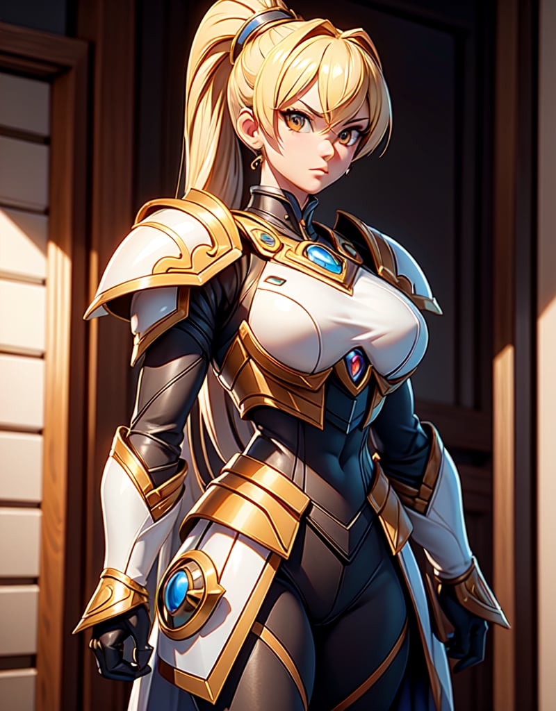 European and American women, A fashion model, shadow armor megaman x6:1:9, hyper ultra mega armor full power:1.9, tech, strong, warrior, space, war, full, imperial, buster, Glamour, paparazzi taking pictures of her, Blonde hair, Brown eyes, 8K, High quality, Masterpiece, Best quality, HD, Extremely detailed, voluminetric lighting, Photorealistic,perfecteyes,3DMM,DonMCyb3rN3cr0XL  ,Chinese general