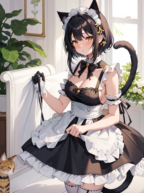 Mellow background,  One maid girl,  cat ears by Pheno46XY on Tensor.Art