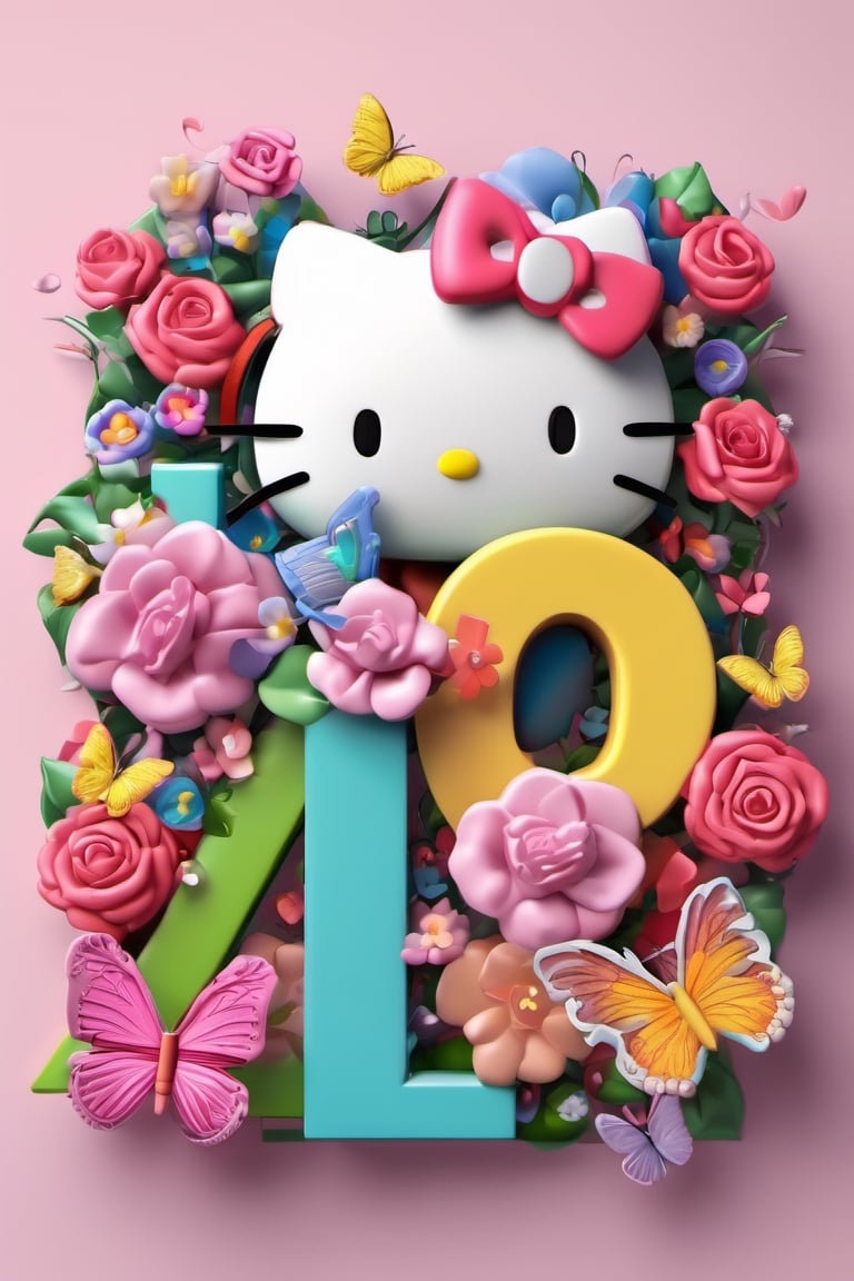Texto " PAT" en alta definición,  caracterizado al estilo de Cute hello kitty,  colores pastel mariposas y rosas by gueder...