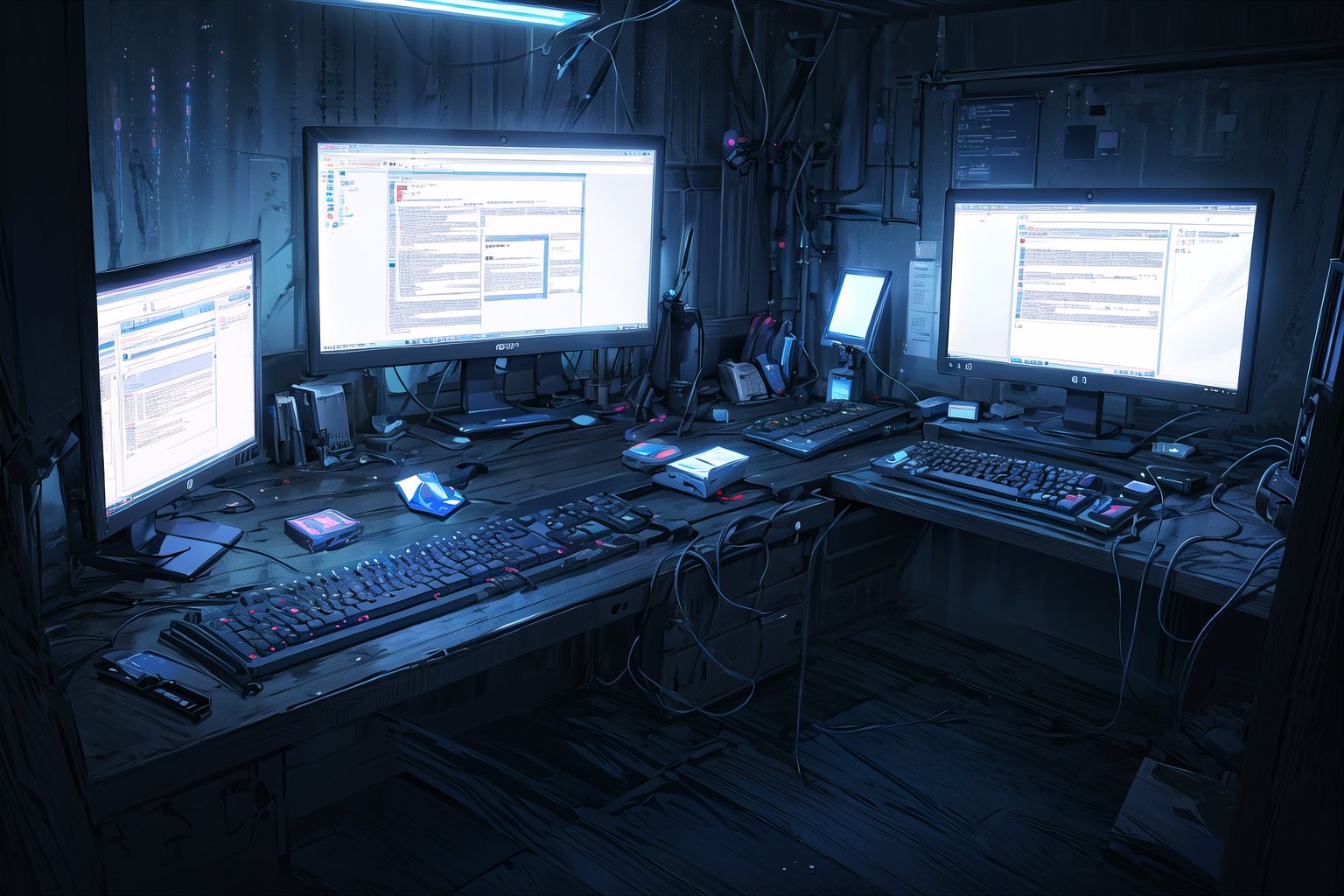 a young programmer sitting in front of a laptop,  proper monitor screen,  nice and detailed beautiful keyboard with backli...
