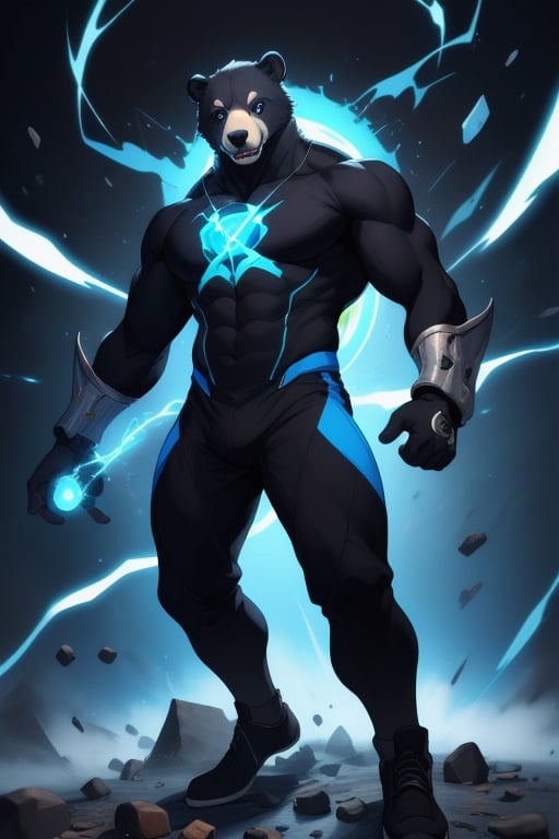 Masterpiece Quality, Telekinetic Force: PsiMover, with his North African heritage, stands amidst a swirl of levitating debris, his eyes focused with intense concentration. His costume, practical and reinforced, bears the symbol of an atom, the core of his telekinetic powers. The colors are a bold contrast of jet blacks and electric blues, highlighting the energy he commands.
