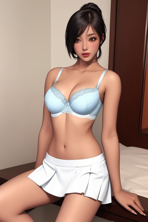 girl half african
 and asian blue bra and short skirt white panties showing
 