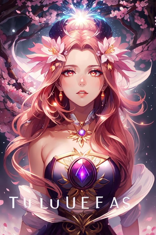 ((masterpiece,high quality:1.4)),(highres:1.2),1 young woman,(ultra detailed face:1.6),(large breast:1.2),(ultra detailed body:1.4),full_body ,logo hair ornament,fur,beautiful necklaces,plum blossoms,(glowing energy:1.4),magic,looking at viewer,beautiful background,(longhairstyle,colorful_hair:1.2),seductive,beautiful makeup,thick red lips,eyeliner,parted lips,walkure /(takt op./),dynamic pose,dynamic angle,unstrapped,glowing eyes,choker.