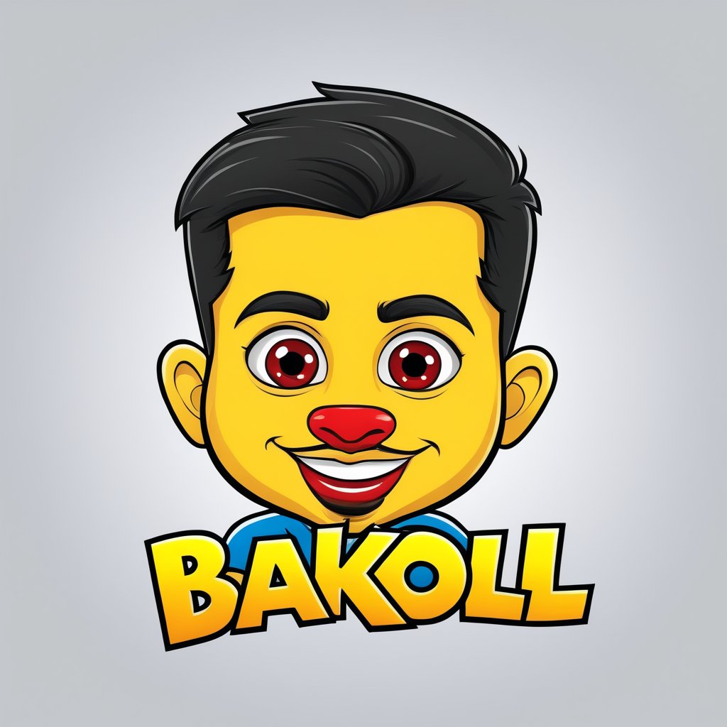 A vibrant cartoon logo of a cheerful goat ((बकLol)) with a playful expression, wearing a bright red nose and a mischievous grin. The Baklol's fur is rendered in bold, colorful strokes, with a dynamic composition that features the character standing proudly on its hind legs, arms outstretched as if embracing the world. The background is a warm, sunny yellow, with bold black outlines and textures adding depth and dimension to the design.