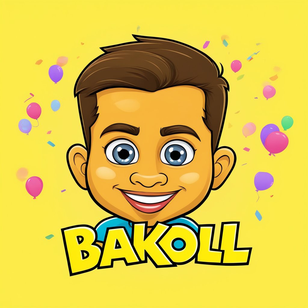 A cartoon logo depicting a playful, mischievous with a bright smile and wide eyes, surrounded by colorful confetti and balloons. The logo features bold lines and vibrant colors, with the main subject's arms outstretched as if holding a giant HAHA sign. Framed against a sunny yellow background with white clouds, the composition is playful and energetic, evoking feelings of joy and silliness.