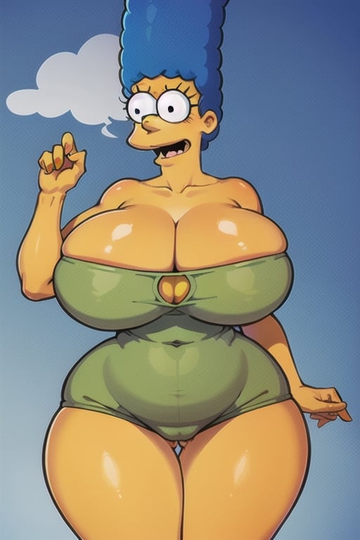 Marge Simpson, solo, afro, thick, (wide hips:1.1), narrow waist, huge cleavage, thigh gap, voluptuous, curvy,  ,marge simpson